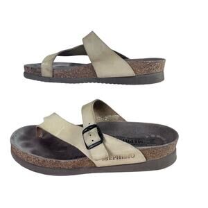 Mephisto Sandals Women Size 40 10 Tan Helen Nubuck Leather Buckle Cork Slip On
